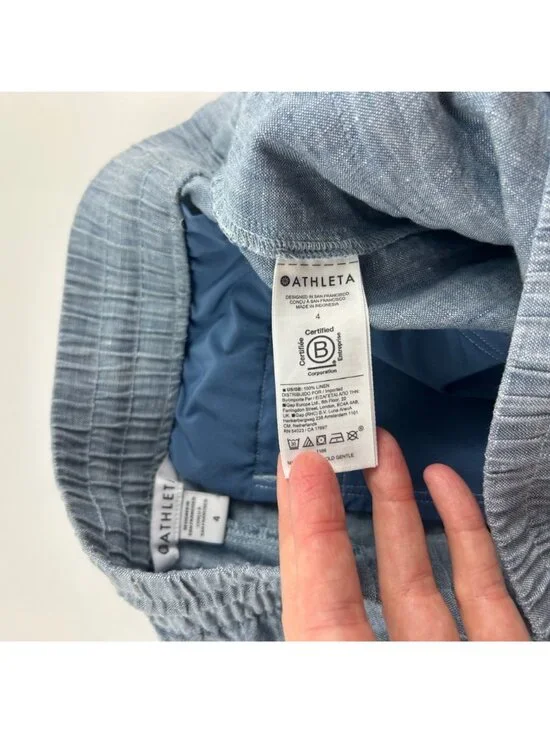 Athleta Light Blue Chambray Cabo Linen Wide Leg Pull On Pant 4 - Picture 5 of 8